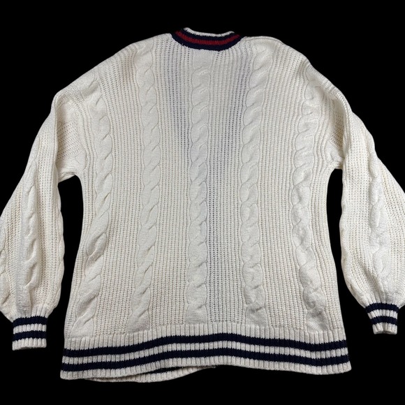 American Eagle Cable Knit Cardigan Sweater Varsity Oversized Cream Sz S - Picture 5 of 8
